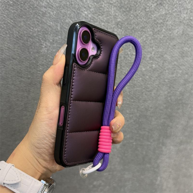 Módní péřová bunda Pouzdro s popruhem na zápěstí pro iPhone 15 16 Pro Max 14 Plus 11 12 13 S šňůrkou Jednobarevné Měkké Nárazuvzdorné Pouzdro