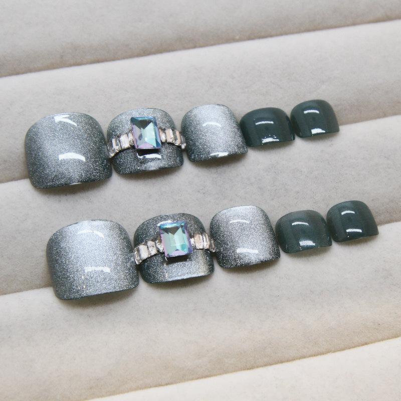 Cienki Flash Kocie Oko Manikiur Kawałek Do Noszenia Paznokieć Zdejmowany Kawałek na Paznokieć u Nogi Kawałek na Paznokieć u Nogi Nie Ciemnozielony Kawałek na Paznokieć u Nogi Naklejka na Paznokieć 24 Sztuki