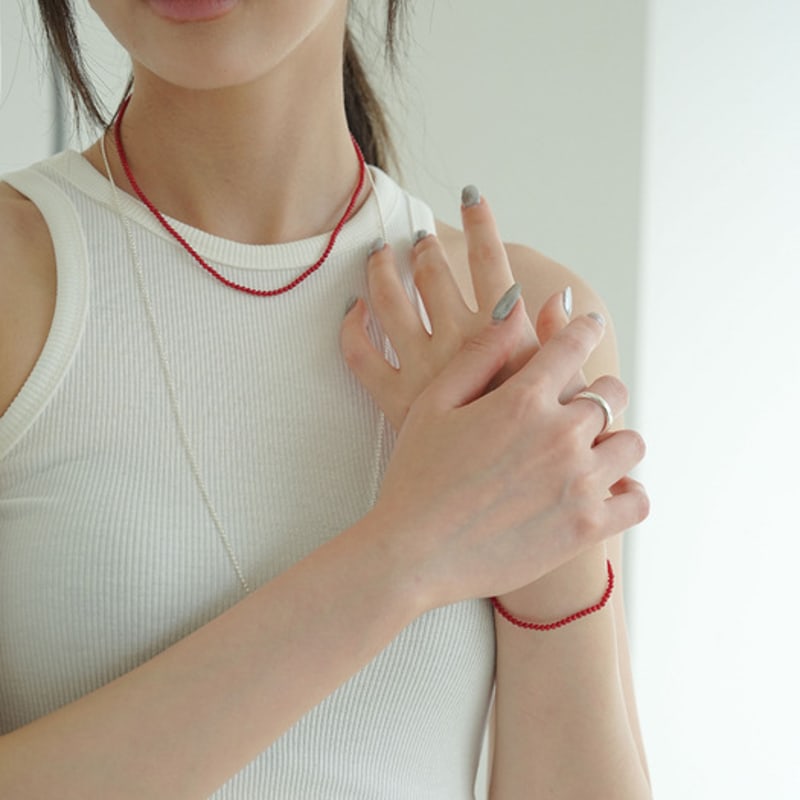 Modernlike Silver 925 Coral Red Pearl Necklace 2mm