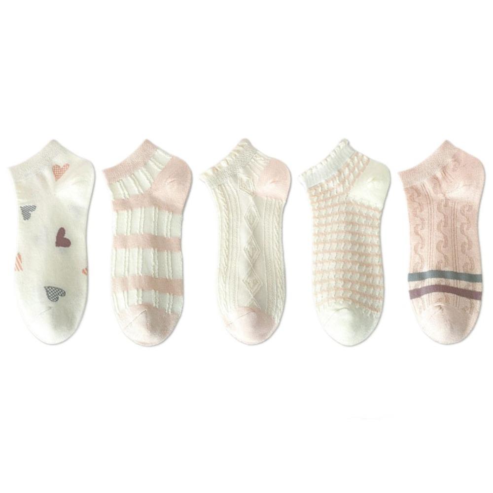 

5 пар коротких носков с оборками и сердечками, носки-трубы в стиле инс, женские мягкие милые носки до щиколотки, уличная одежда 5Pairs