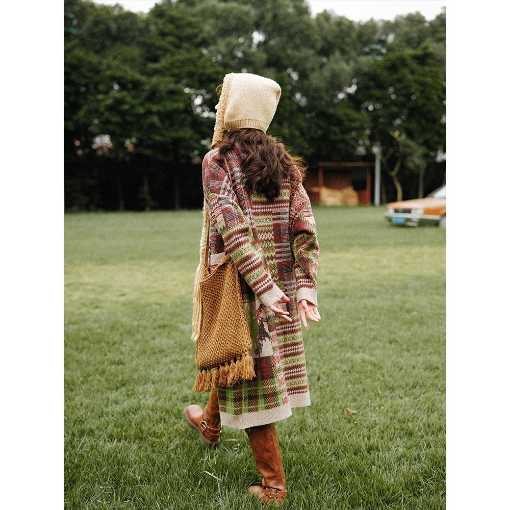 Dimanaf 2025 Winter Plus Size Long Print Autumn Women Buttons Sweaters Jacket Knitting Casual Style Loose Cardigan Sweater