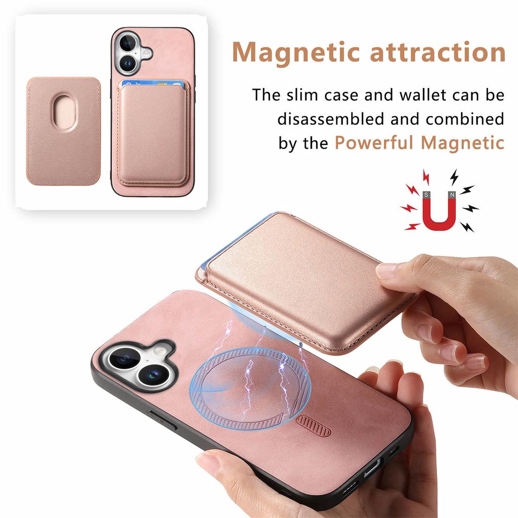 B2 For iPhone 16 Case Detachable Magnetic Card Bag Leather+TPU Phone Cover