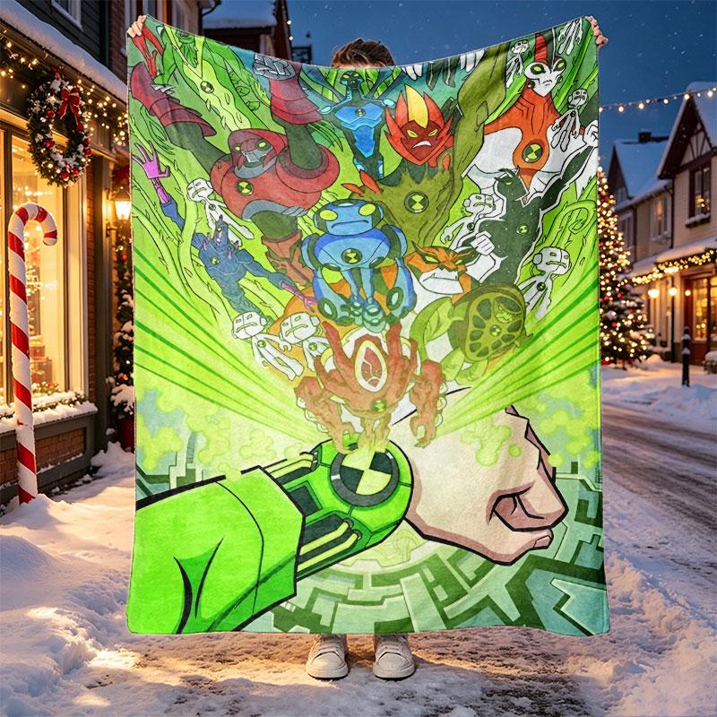 Ben 10 Cartoon Pattern Blanket for Home Decoration, Bed, Sofa, Car Travel, Camping, Suitable for All Seasons, Birthday Christmas Gift