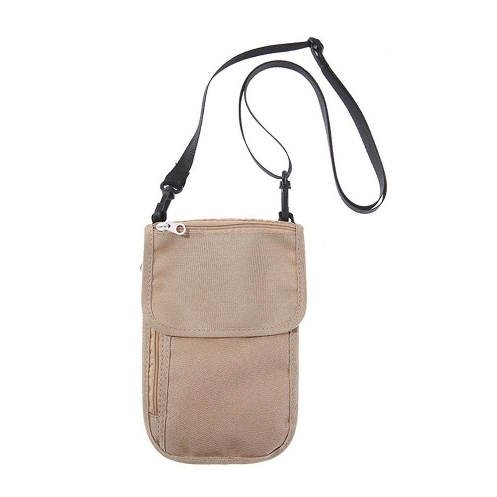 Creative Khaiki Black Hanging Passport Bag Waterproof Adjustable Belt Card Storage Bag Multi-function Nylon Ticket Holder Normal