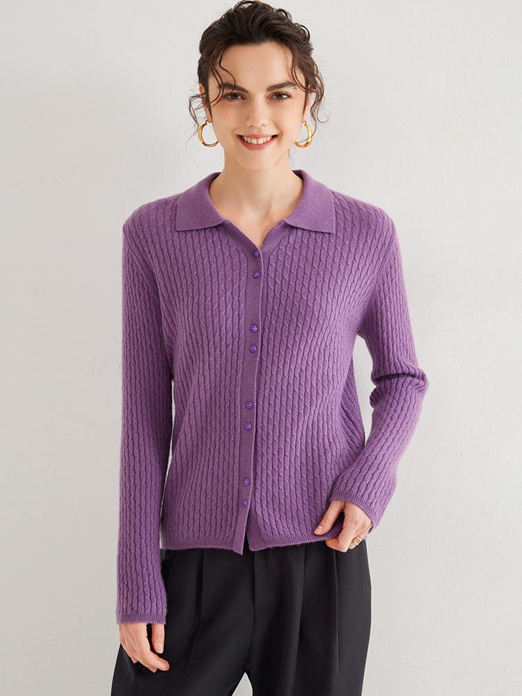 Women's Polo Neck Cashmere Sweater Cardigan - Autumn/Winter Fashionable, Versatile, Warm Knitwear.