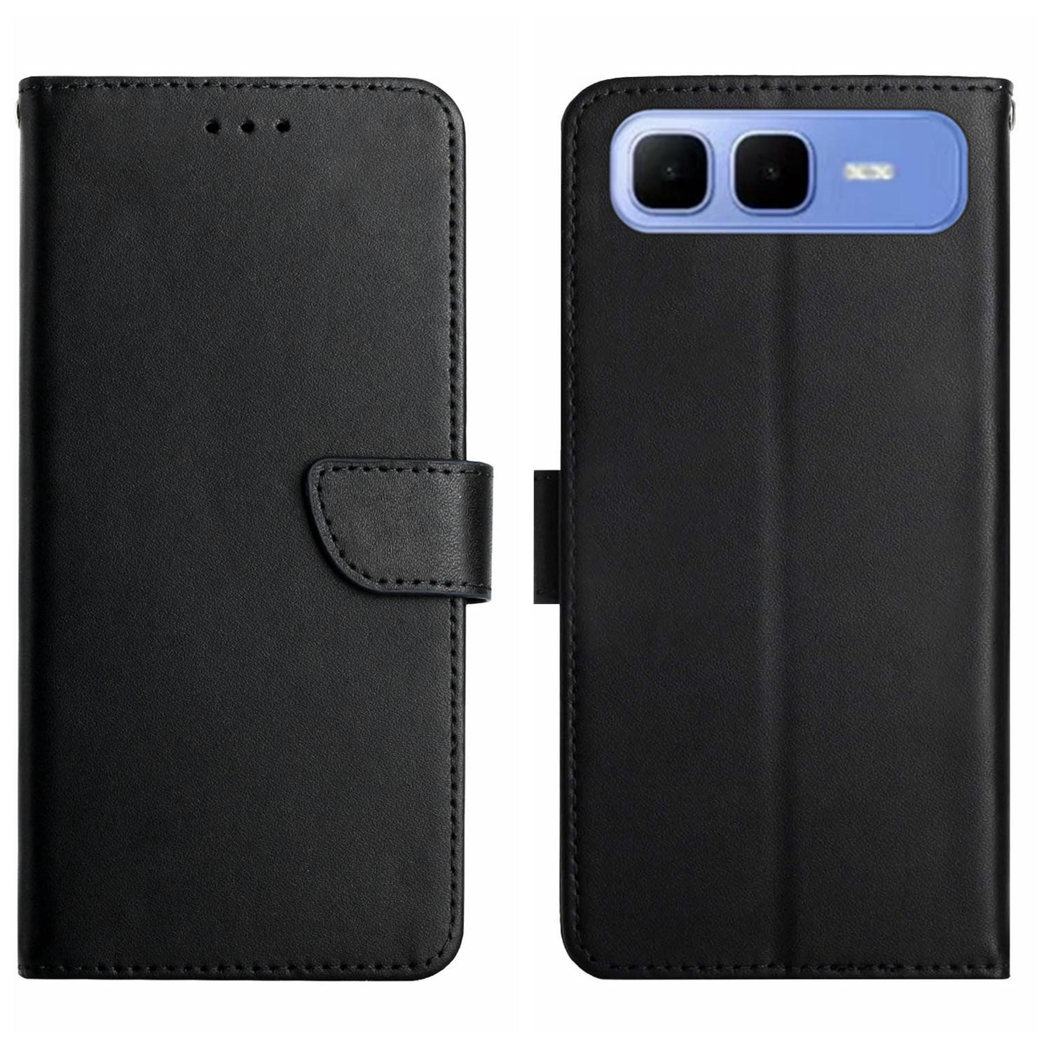 

For Infinix Smart 10 Plus Case Genuine Cow Leather Phone Cover Nappa Texture Black