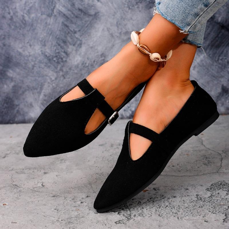 Fashion Flat Single Shoes Autumn New Pointed Cow Suede One Strap Soft Sole Anti-slip Wear-resistant Low Top Shoes