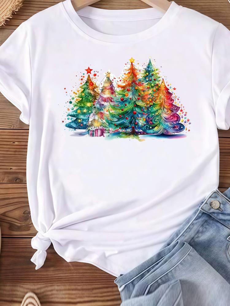 (Asian Size) lovely happy new year Women's Top T Tee merry Christmas festival O-neck Clothing  Print Fashion ladies Graphic T-shirts