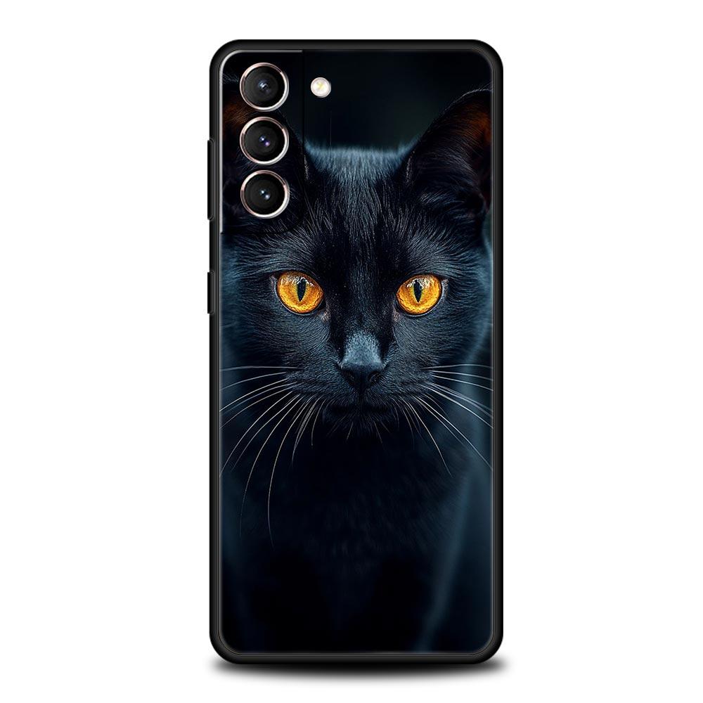 Black Cat Phone Case For Samsung Galaxy S24 S23 S22 S20 Ultra S21 FE 5G S10 S9 Plus S10E S8 Soft Silicone Cover