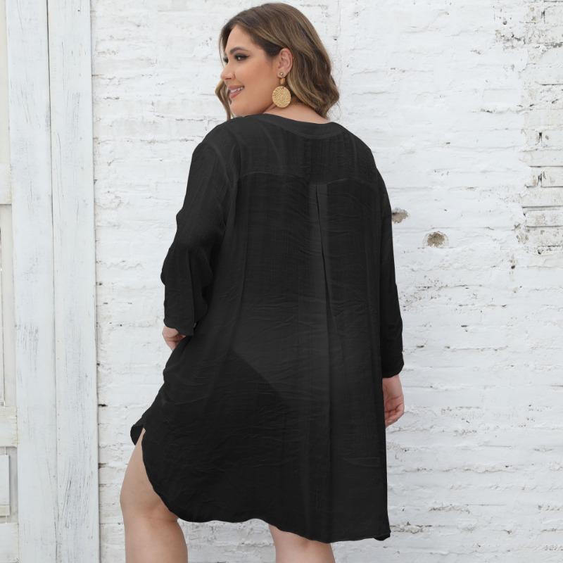 Dámské košilové halenky nadměrných velikostí plážové bikiny přikrývky Přímořská dovolená Deep V sexy šaty