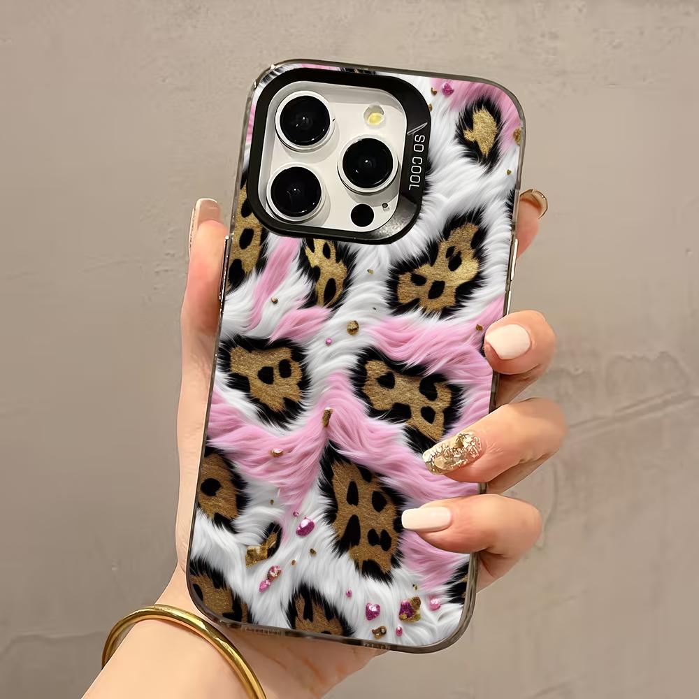 Pink leopard print 2D pattern phone case suitable for iPhone17 16 15 14 13 12 11Pro/Max/Plus anti drop and shockproof back cover