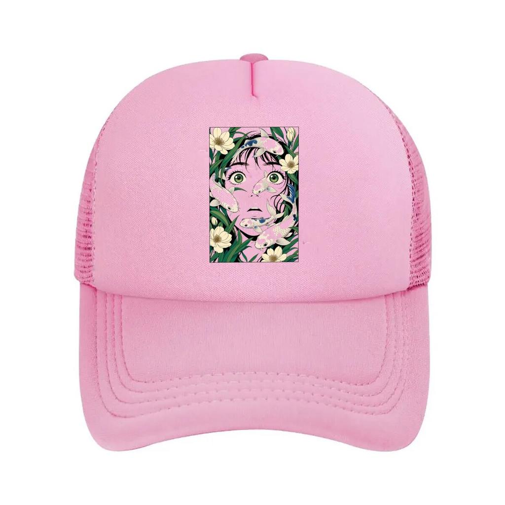 Anime Face Koi Fish Surreal Portrait Mesh Baseball Cap For Womens Unisex FeUnisex Beach Dad Hat Hip Hop