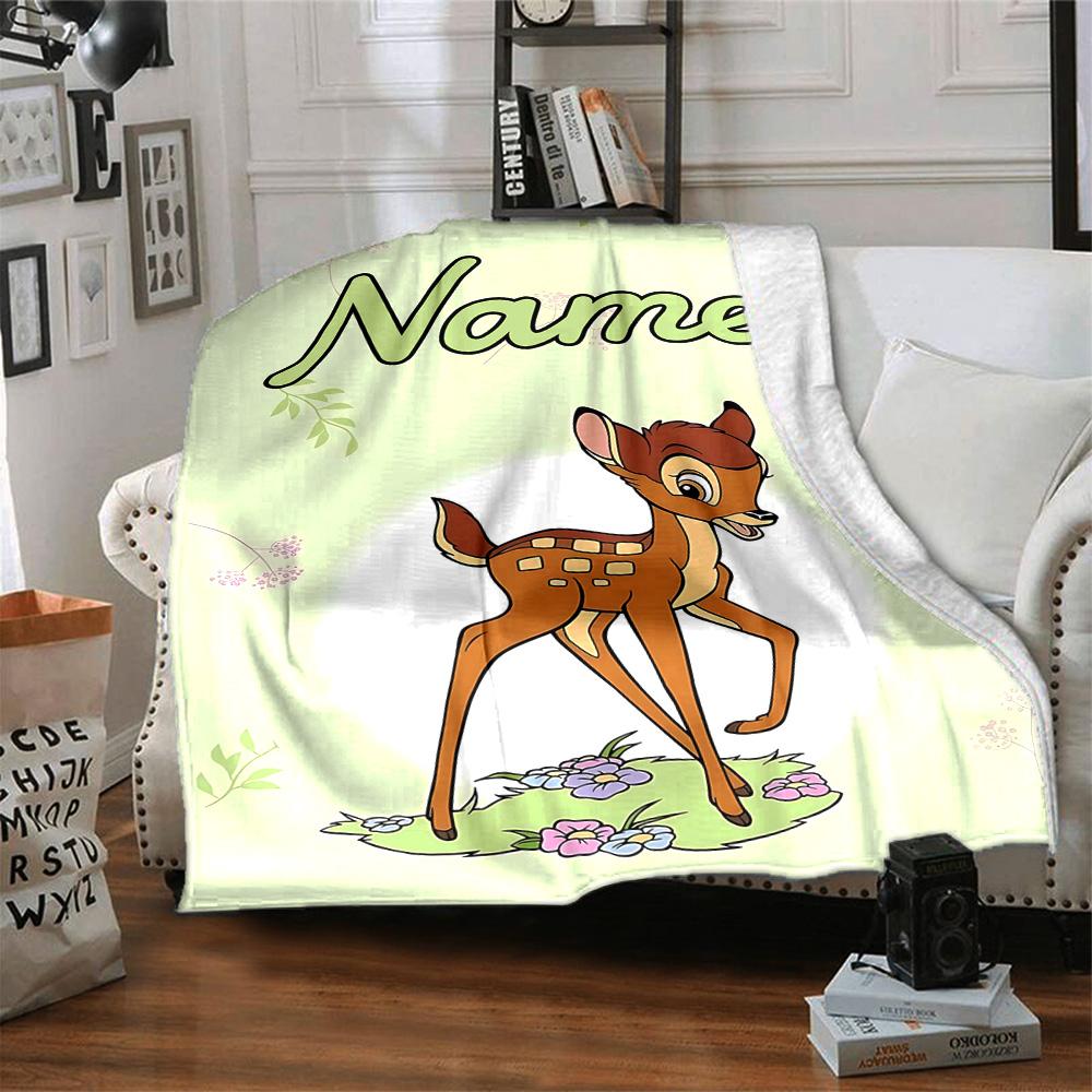 Custom Name Bambi Butterfly Adventure Flannel Blanket For Super Soft Cute Comfort Blanket For Travel Bedding Couch Sofa Blanket