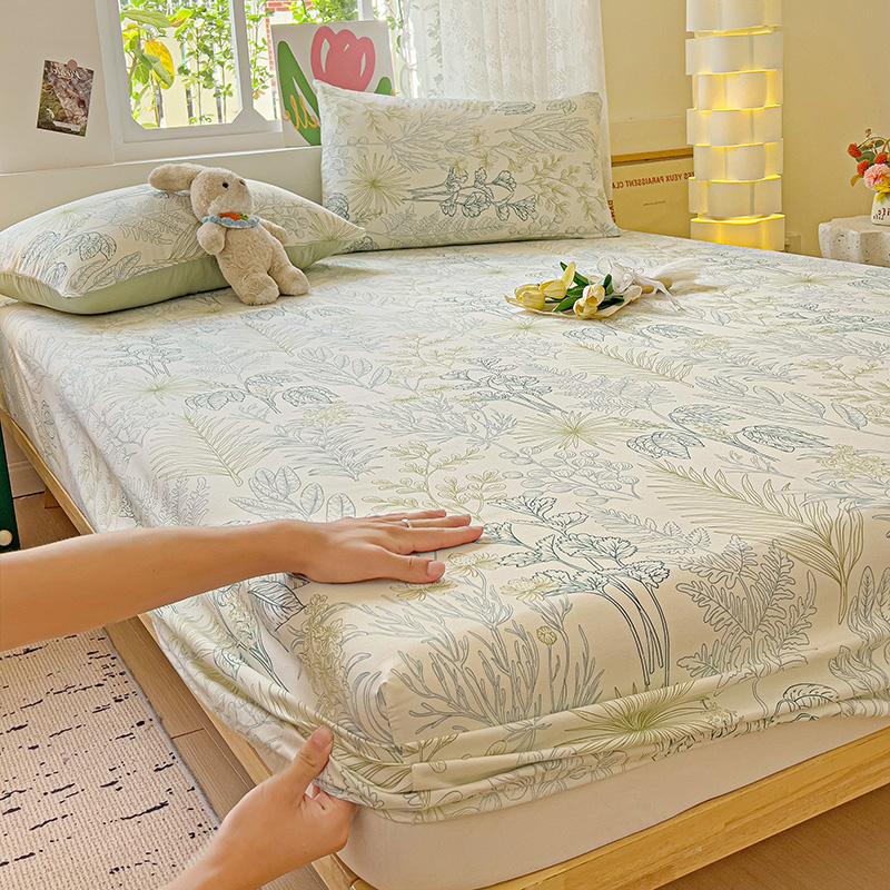 2025 New Ultra-soft Washed Cotton Printed Single-bed Hat Skin-friendly and Fresh Bedspread Come with Elastic Mattress Covers