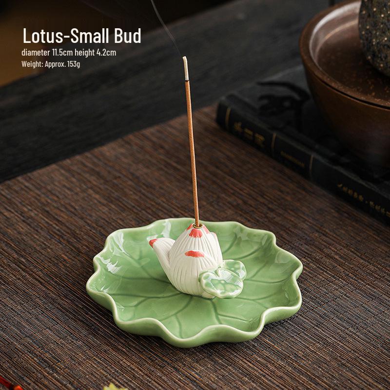 New Ceramic Lotus Incense Holder with Frog Ornament In Fresh Colors