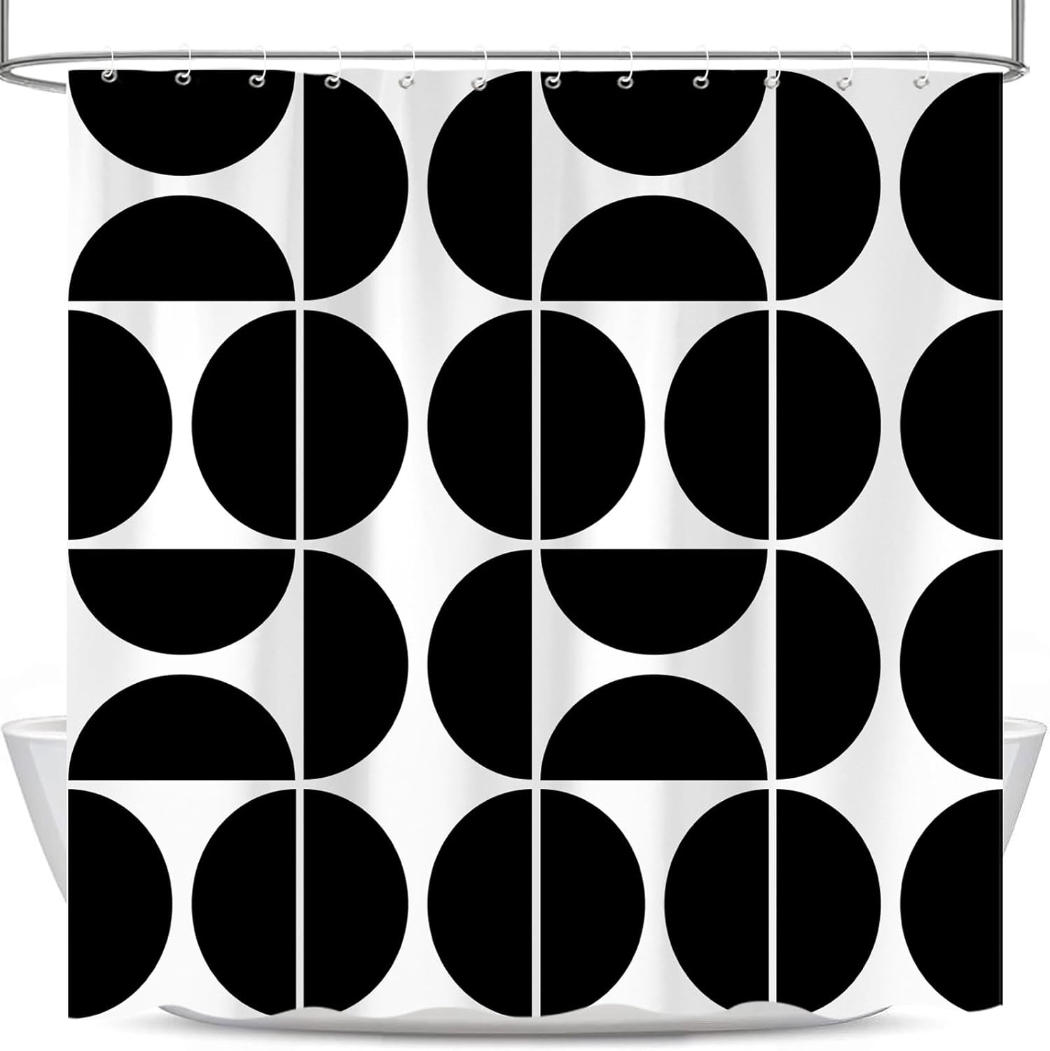 

Black & White Geometric Shower Curtain – Mid-Century Modern Abstract Design, Retro Boho Bathroom Decor W60H190(CM)-1 Pcs
