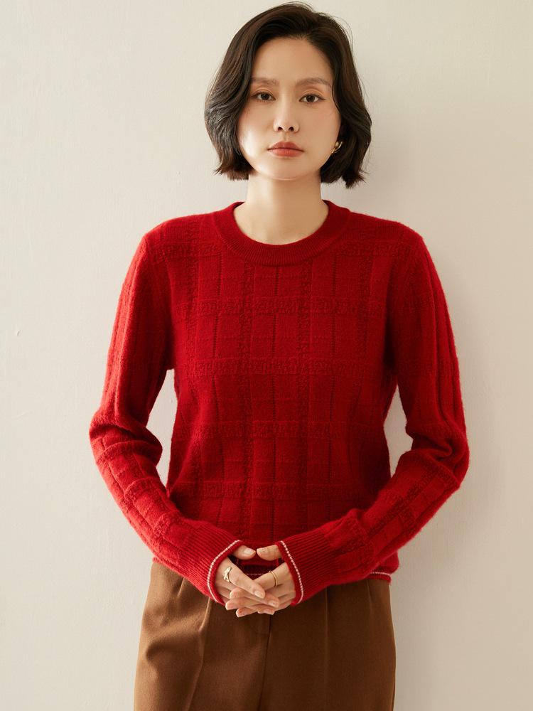Women's 2025 Autumn/Winter Cashmere Round Neck Long Sleeve Soft Pullover Sweater