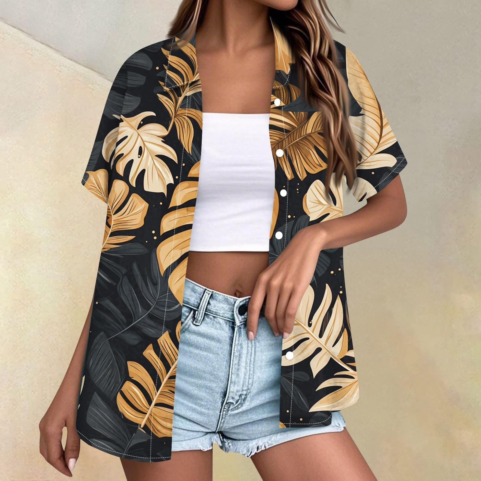 Women s Fashion Casual Short Sleeve Button Lapel Shirt Tops S