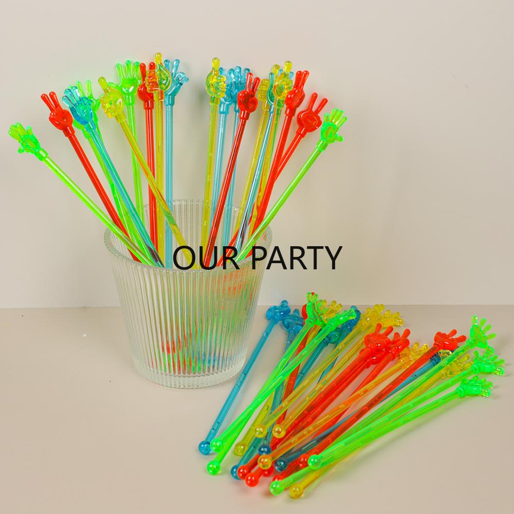

20Pcs Colorful Hand Plastic Swizzle Sticks Cocktail Coffee Juice Drink Wine Stirrer for Bar Wedding Birthday Party Decoration