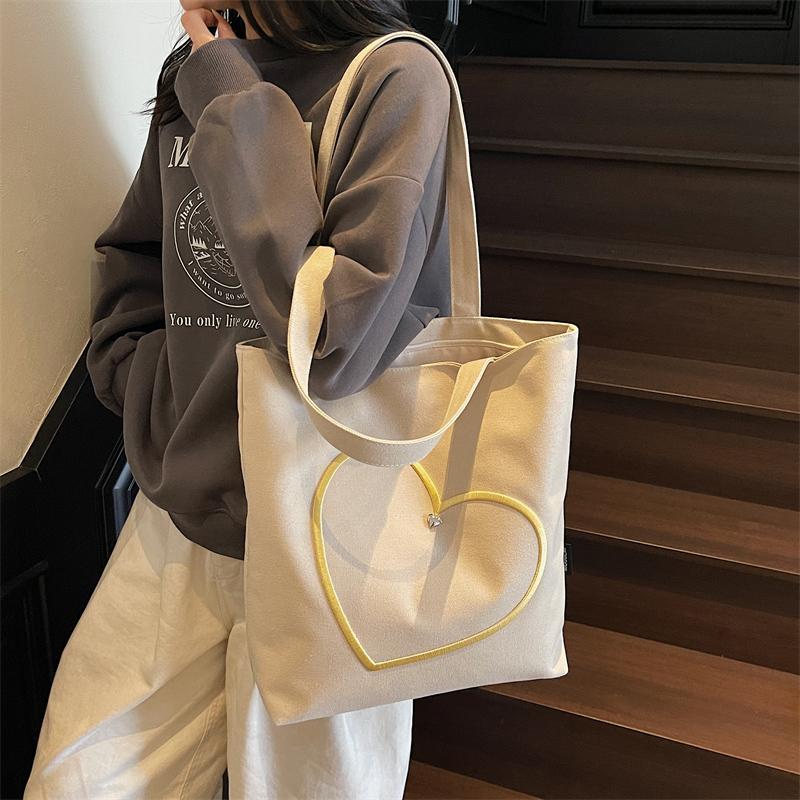 Love Canvas Bag Women's Large Capacity Tote Bag Commuter Underarm Bag