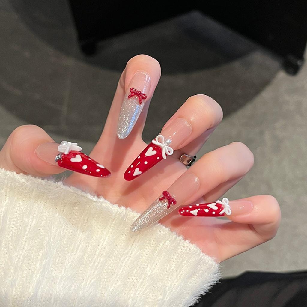 2026 New Year Wearable Lion Dance Cat Eye Manicure: Handmade Removable False Fingernail Stickers.