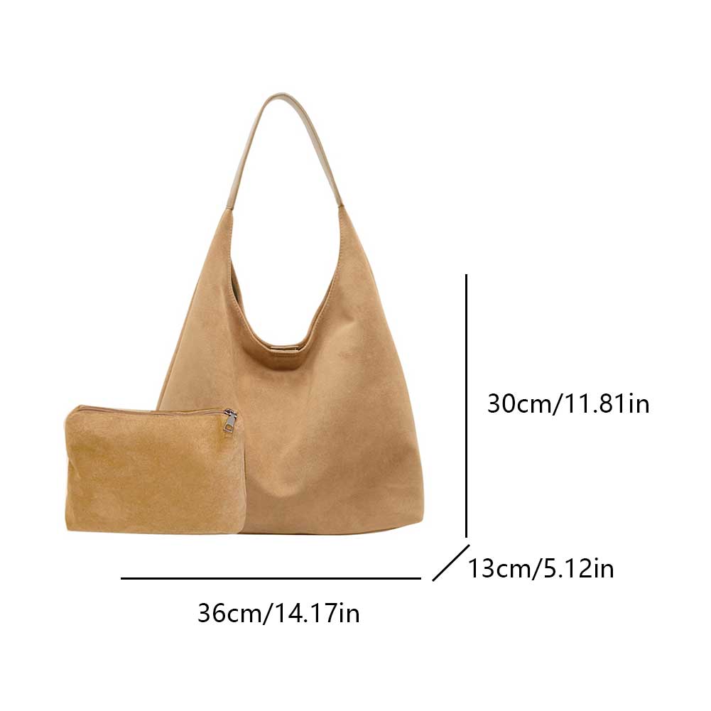 Women Suede Shoulder Bag Retro Single Shoulder Bag Solid Color Simple Tote Handbag Vintage Hobo Bag Outdoor Travel Bag