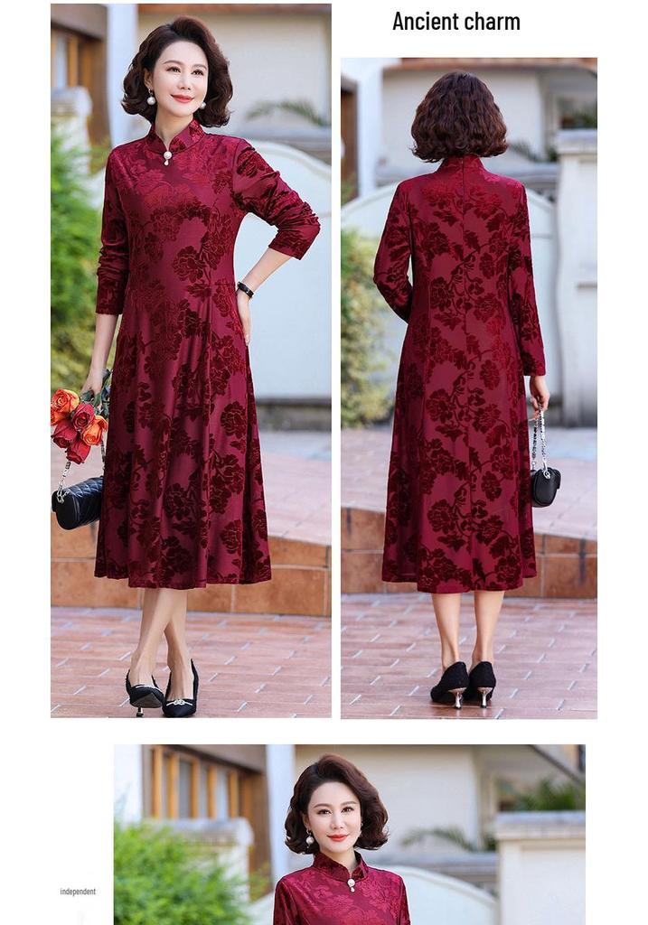 Retro Slimming Cheongsam Dress for Middle-aged and Elderly Women