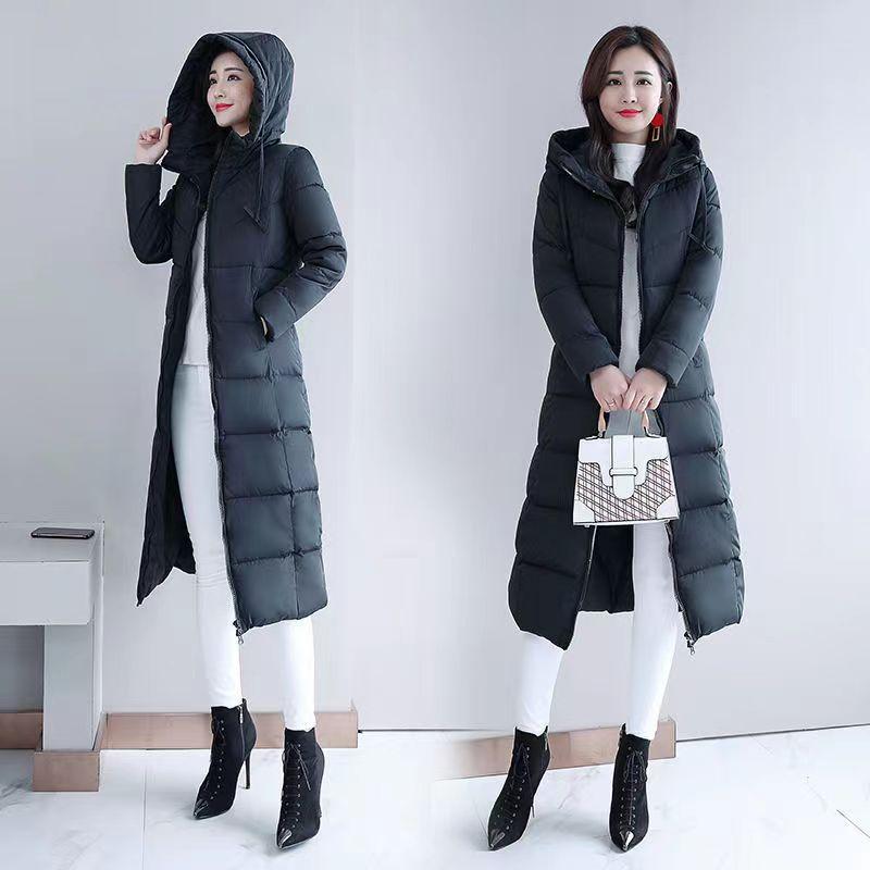 

Padded Jacket Women s New Padded Jacket Winter Jacket Women s Down Cotton Thickened Winter Clothing Long Padded Jacket Over the Knee 2XL 66.5 kg to 150 чёрный