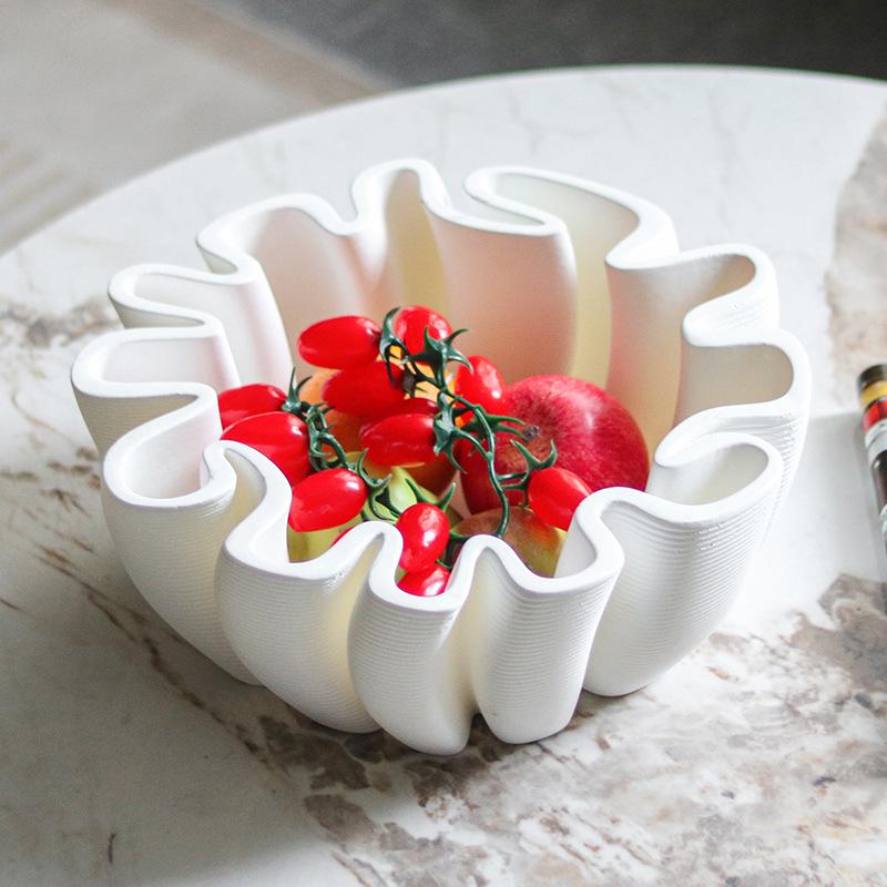 Resin Handicrafts Geometric Striped Wrinkled Fruit Plate Desktop Storage Container Tray Home Decoration Accessories