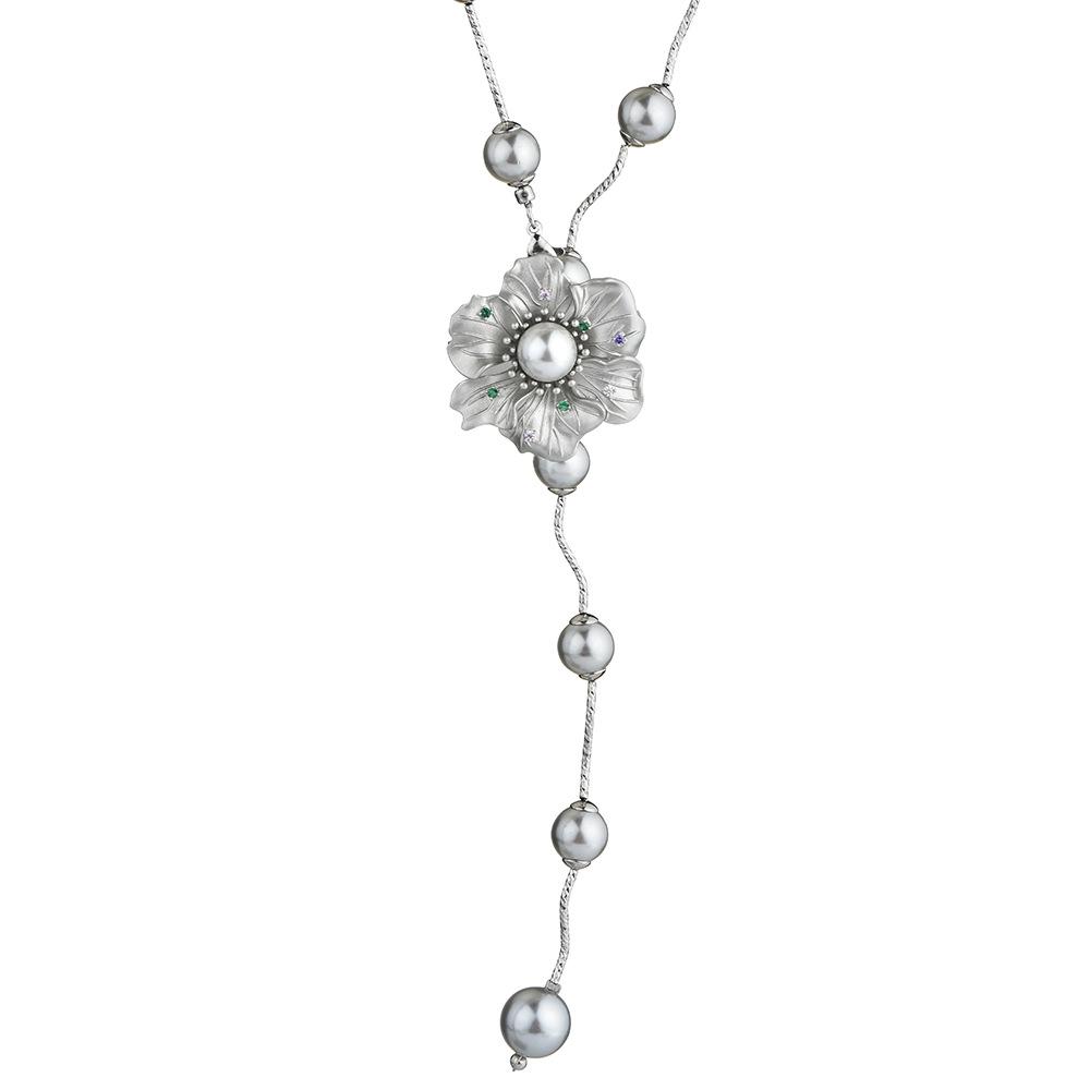 Factory Simple And Atmospheric Long Necklace With Jewelry Women'S Sweater Chain Versatile Autumn And Winter Rose Pearl Necklace