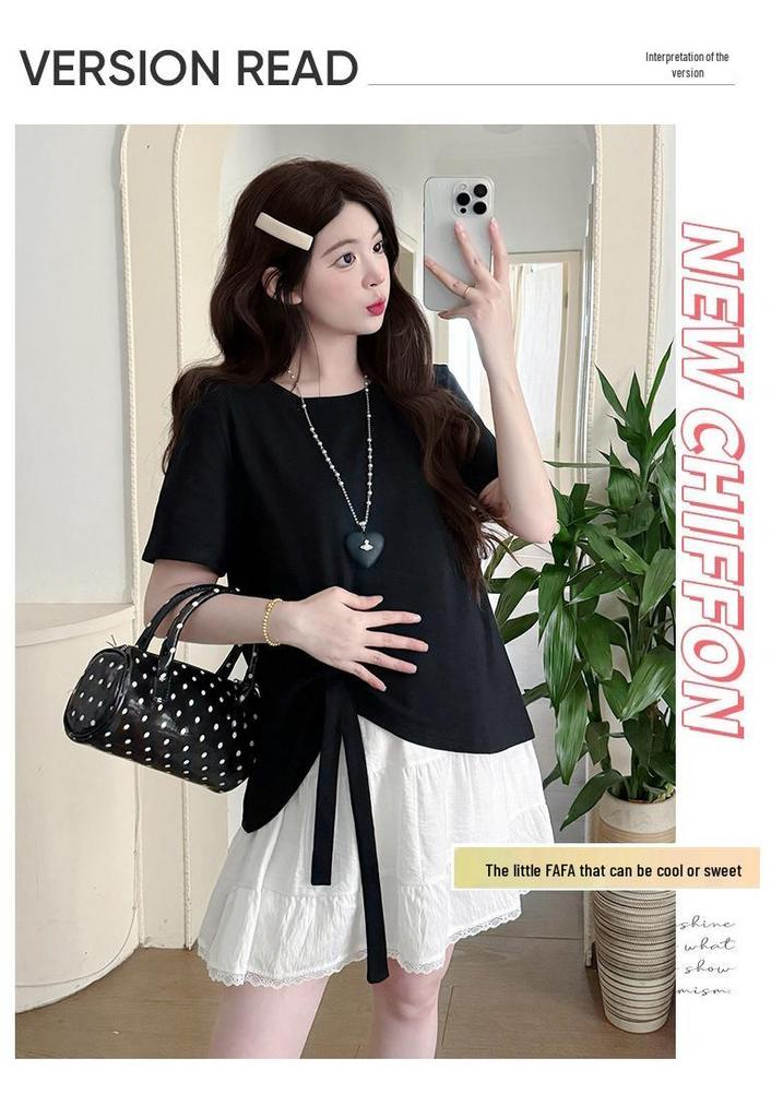 Maternity 2026 Bow T-Shirt & Lace Trim Skirt Set