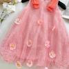 Sommer Mädchen Prinzessinnenkleid 3D Blume Pailletten Netz Ärmellos Partykleid Für Kinder Elegant Tüll Weste Kleid