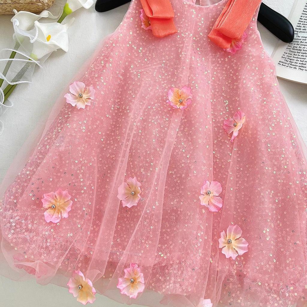 Sommer Mädchen Prinzessinnenkleid 3D Blume Pailletten Netz Ärmellos Partykleid Für Kinder Elegant Tüll Weste Kleid