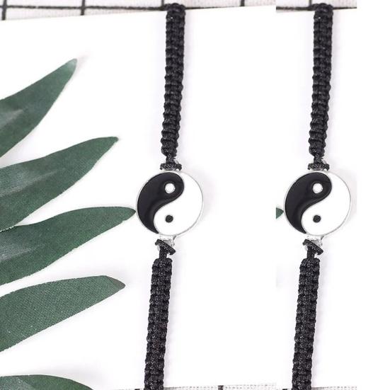 Couple Bracelet Handmade Braided Adjustable Round Beads Alloy Tai Chi Yin Yang Men Women Rope String Fashion Jewelry