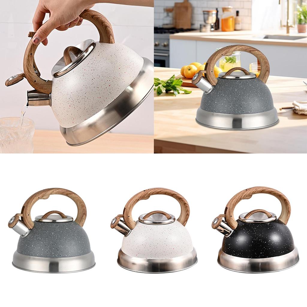 Whistling Kettle Tea Maker Cookware for Stovetop Top with Wood Folding Handle