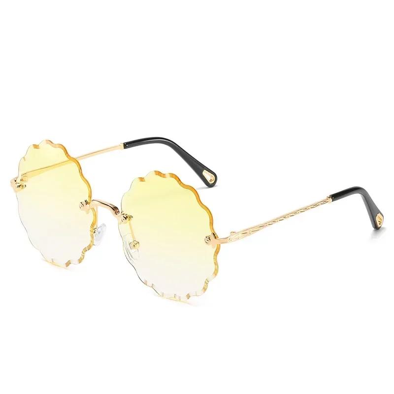 Luxury Retro Round Sunglasses Women Flower Design Trendy Rimless Sun Glasses Shades For Women Driving Eyewear Uv400
