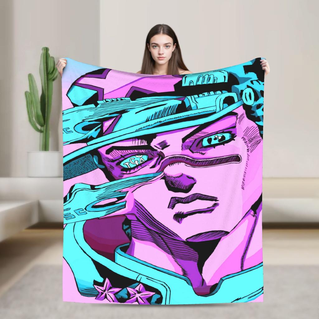 Stardust Crusaders Blankets Bizarre Adventure Flannel Throw Blanket Airplane Travel Printed Ultra-Soft Warm Bedspreads