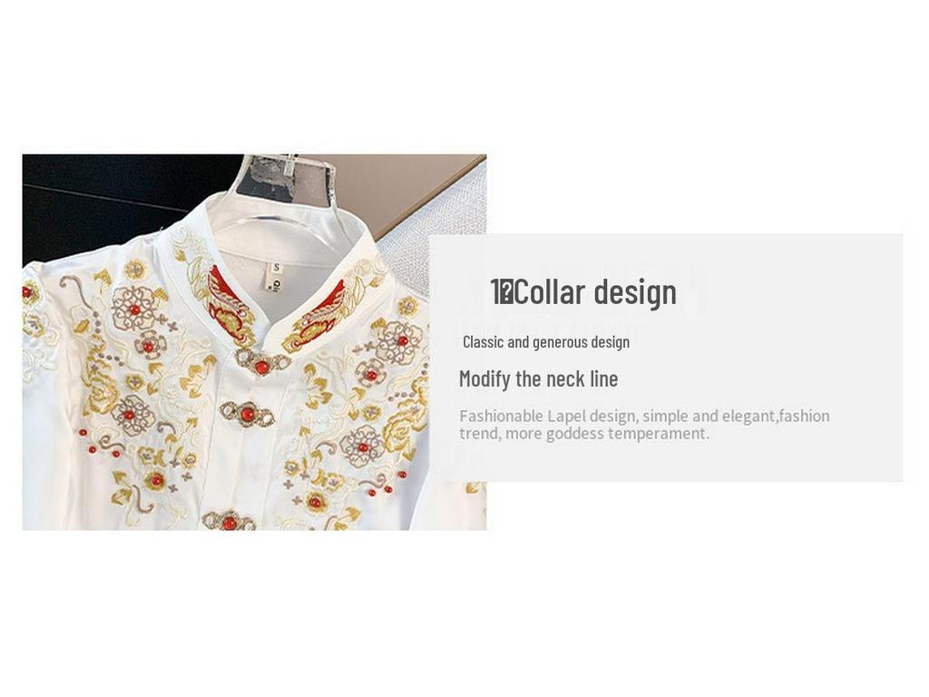 Authentic New Chinese Style Stand Collar Embroidered Shirt with Frog Buttons & Horse Face Skirt - Long Sleeve National Style Top