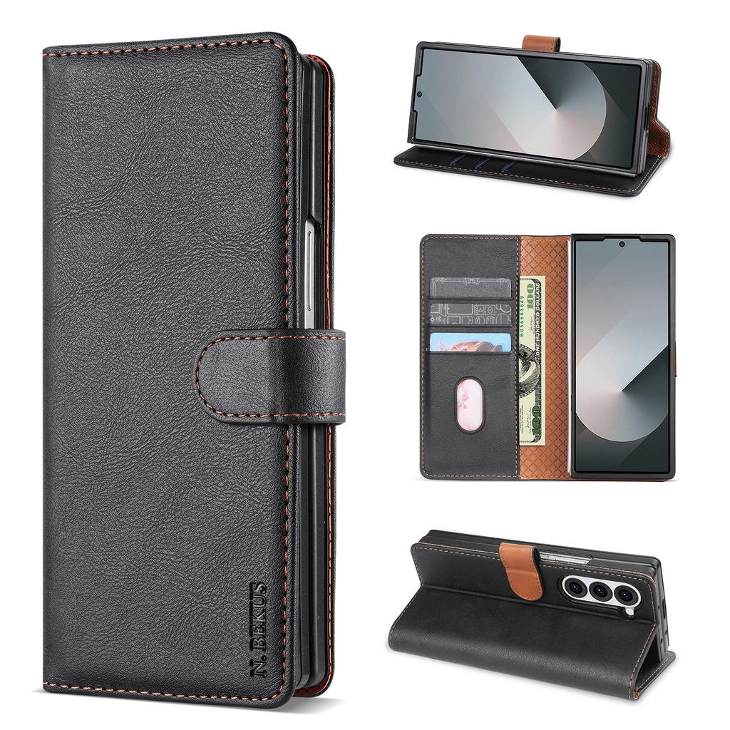 N.BEKUS CSJ-001 For Samsung Galaxy Z Fold6 5G Stand Case PU Leather Wallet Phone Cover