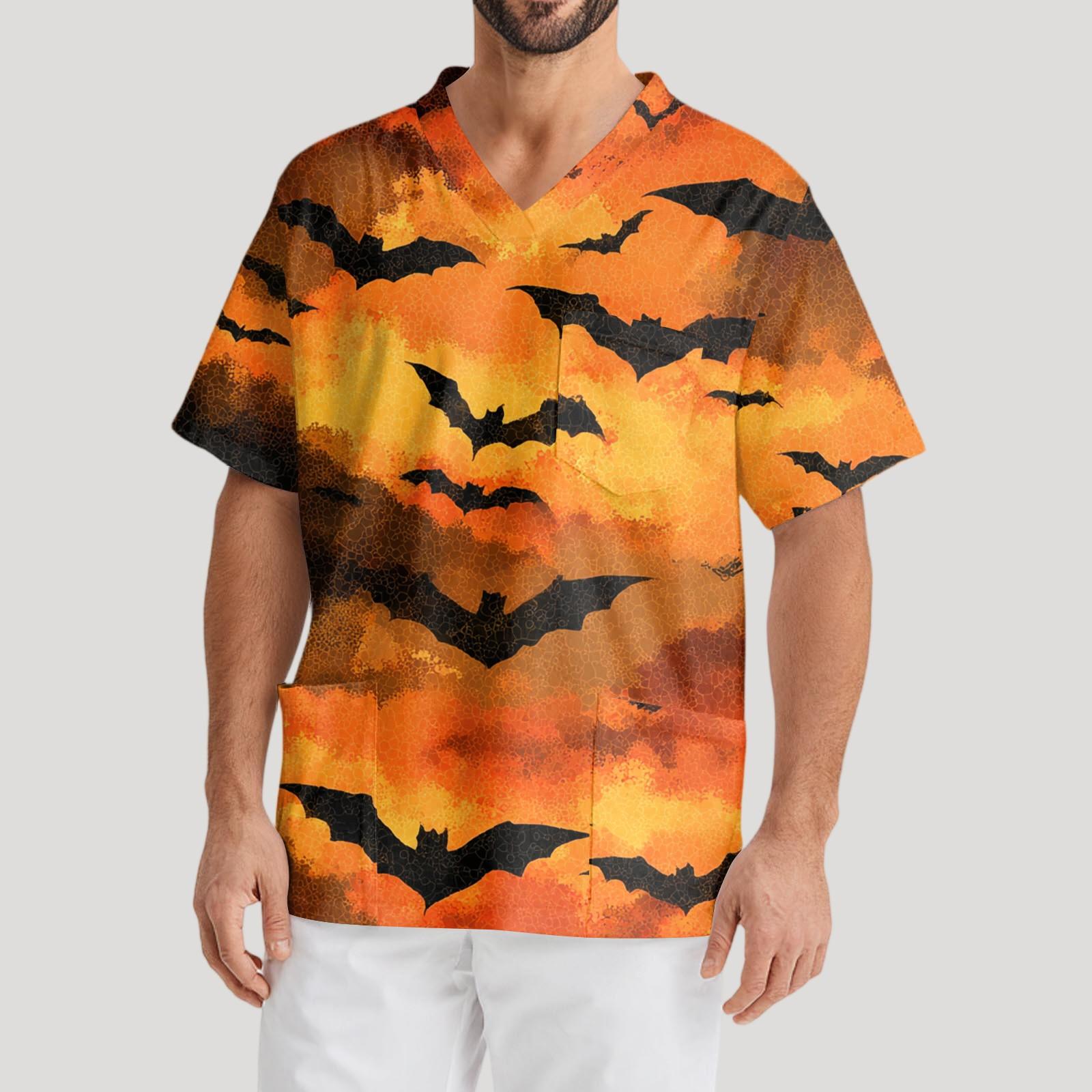 Мужская рабочая блузка с короткими рукавами и v-образным вырезом с принтом топ с нагрудным карманом XXXXL 1719₽