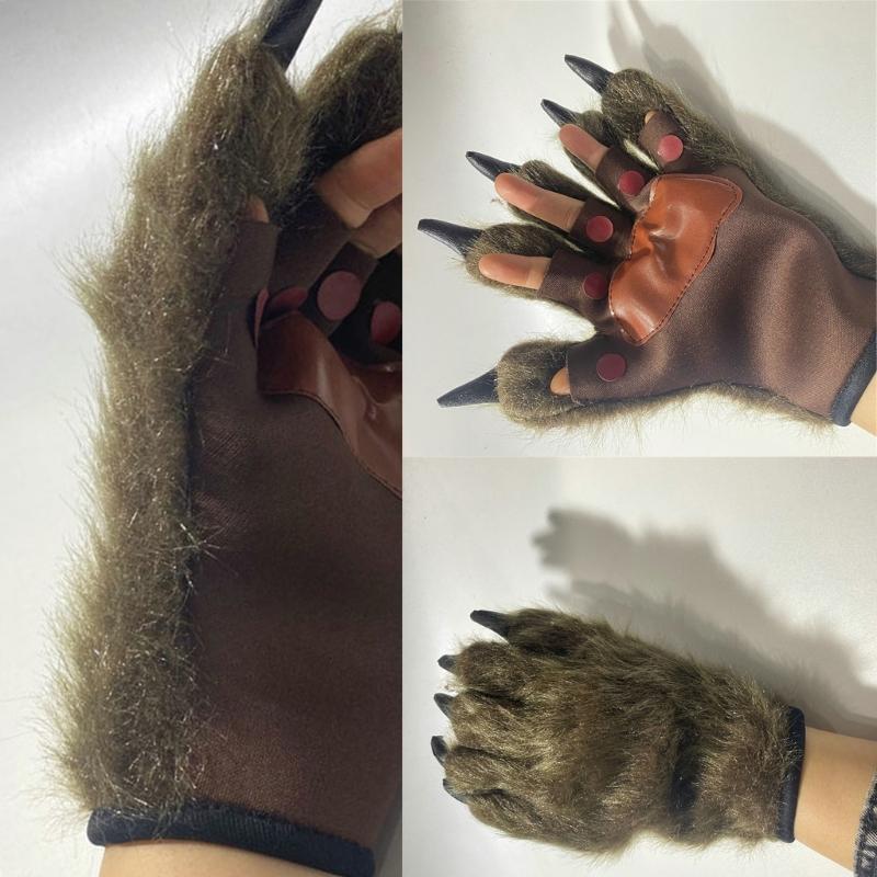 Cosplay Costume Werewolf Claw Gloves for Women Plush Beast Claw Gloves Halloween Party Anime Props RolePlay Hand Warmers