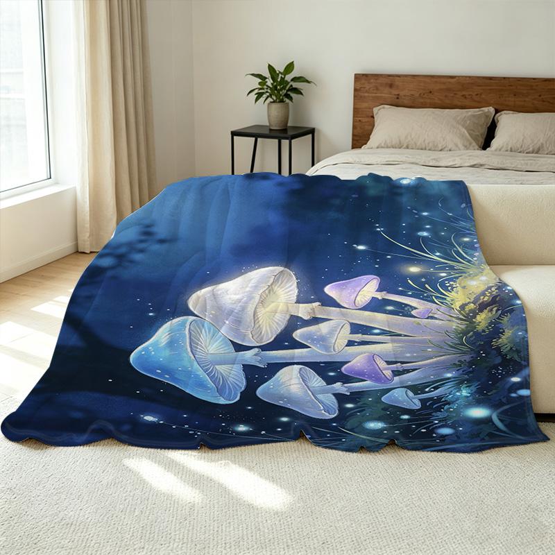 Dreamy Mushroom Series Flannel Blanket: High-Density Plush, Soft & Warm Cozy for Home, Ideal Decor for Halloween & Christmas
