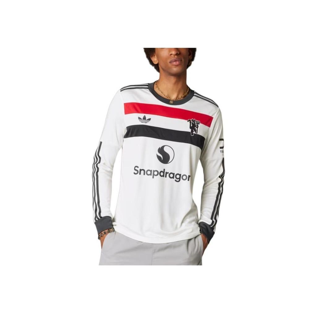 Adidas Originals SS24 24/25 Long Sleeve Third Jersey Manchester United Fan Version Crew Neck Letter Long Sleeve Football Shirt Men tops White IY7810