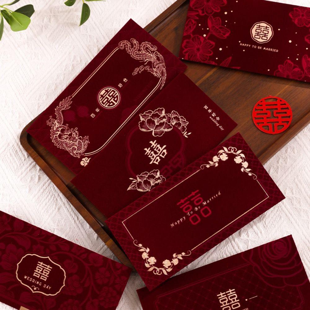 6pcs Wine Red Lucky Money Pockets Chinese Style Gifts Packing Bags  Wedding Celebration