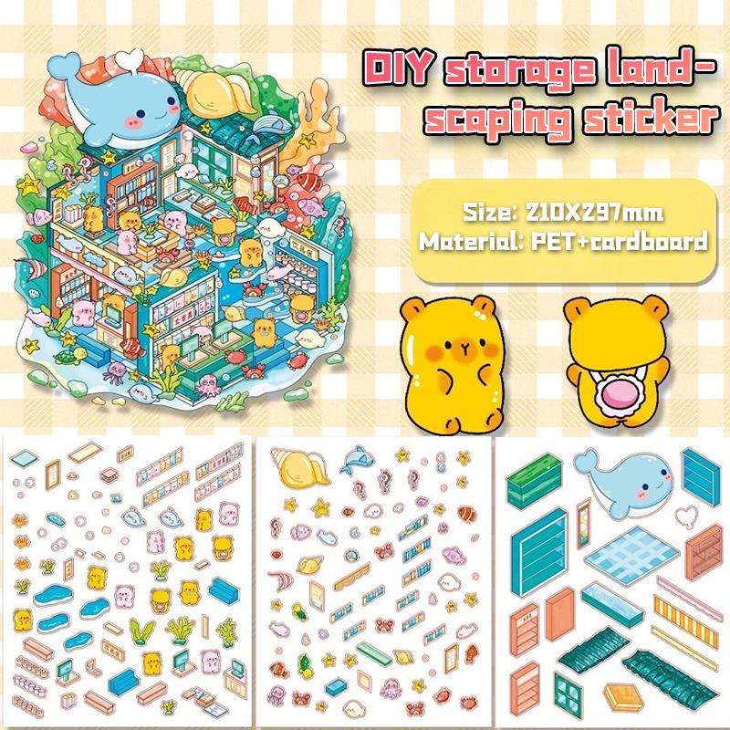 

1 комплект мультяшных милых миниатюрных пейзажных наклеек, укладка наклеек, креативные наклейки для декомпрессии, праздничные подарки на день рождения