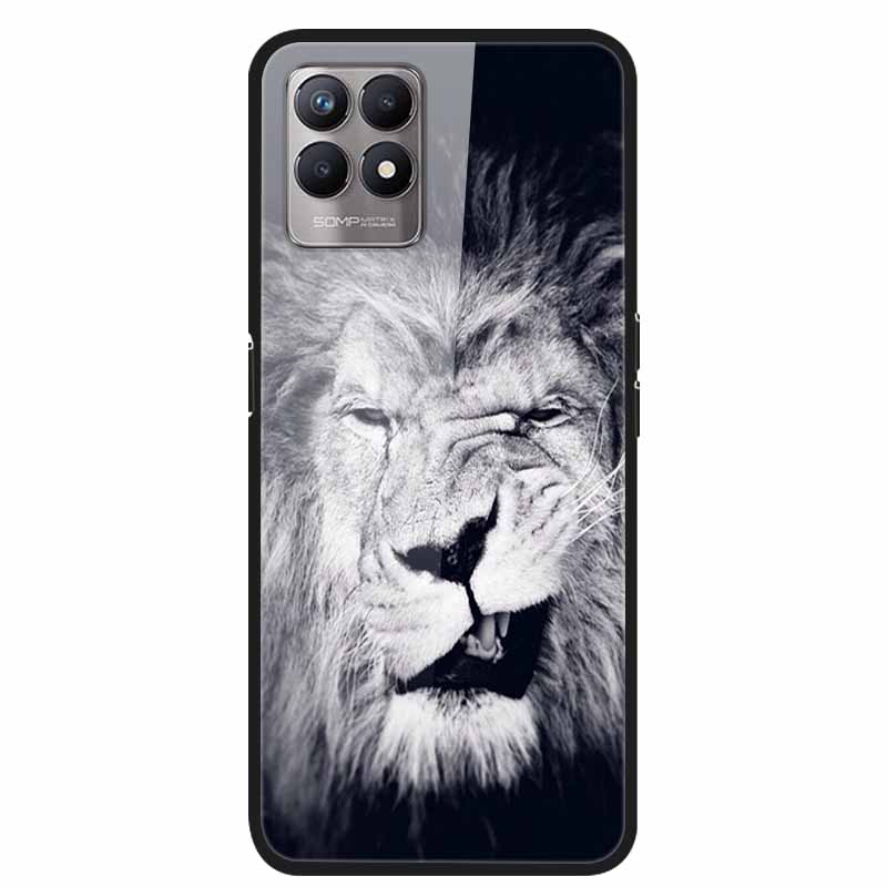 For Realme 8i Case Tempered Glass Hard Clear Phone Case For OPPO Realme 8i RMX3151 Realme 7 Pro Animals Wolf Shockproof Coque
