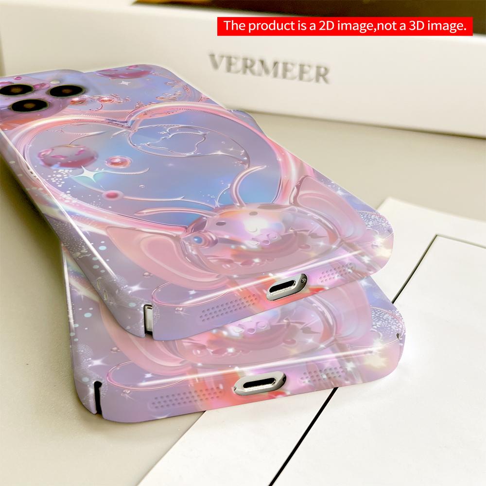 2DFlat Glowing Heart Rabbit Bubble Art Phone Case All inclusive film hard phone case, compatible with iPhone 18 Pro Max 17 16 15 14 13 12 11