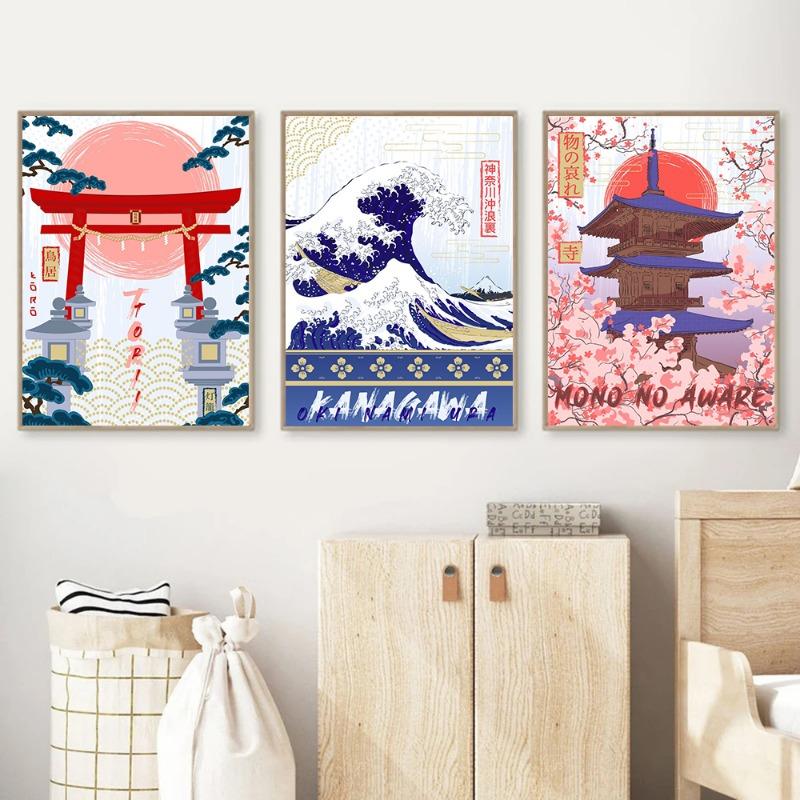 Plakat Kultura Japońska Krajobraz Fujisan Kokeshi Kanagawa Zwierzęta Ramen Jedzenie Samuraj Malarstwo na Płótnie Obrazy na Ścianę Dekoracja Domu