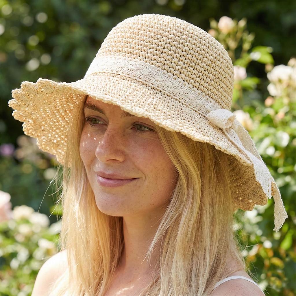 Summer Beach Sun Straw Hats for Women Wide Brim Packable Travel Bucket Hats UPF 50+