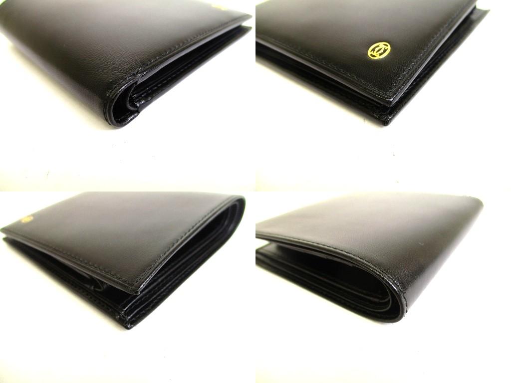 Authentic  Cartier Pasha De Cartier Black Leather Gold H/W Bifold Wallet #b255 Open Box